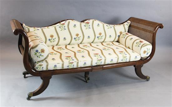 A Regency mahogany campaign settee, W.6ft 3in. D.2ft 3in. H.2ft 9in.